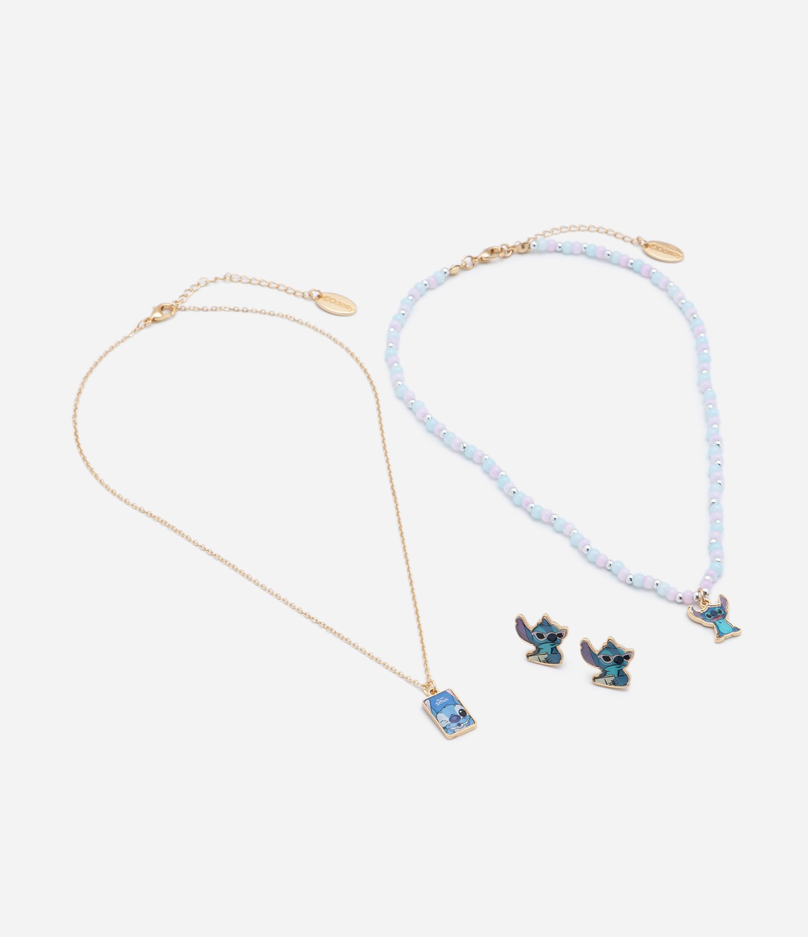 Conjunto de Colares e Brinco Infantis com Estampa do Stitch Dourado 2