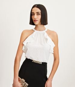 Blusa Sem Manga em Chiffon com Bolinhas Texturizadas