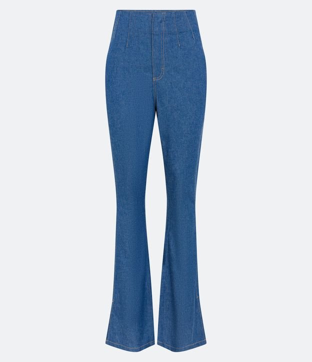 Calça Bootcut Jeans com Fenda na Barra Azul 6