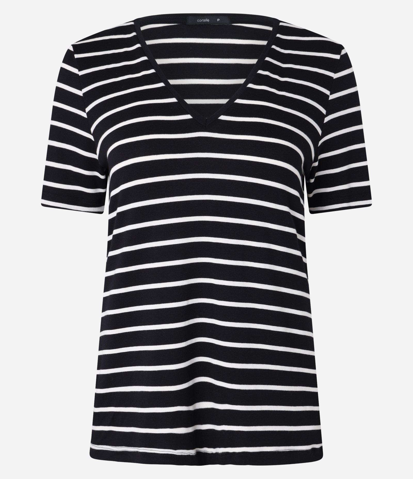 Blusa Listrada em Viscose com Decote V Preto 5