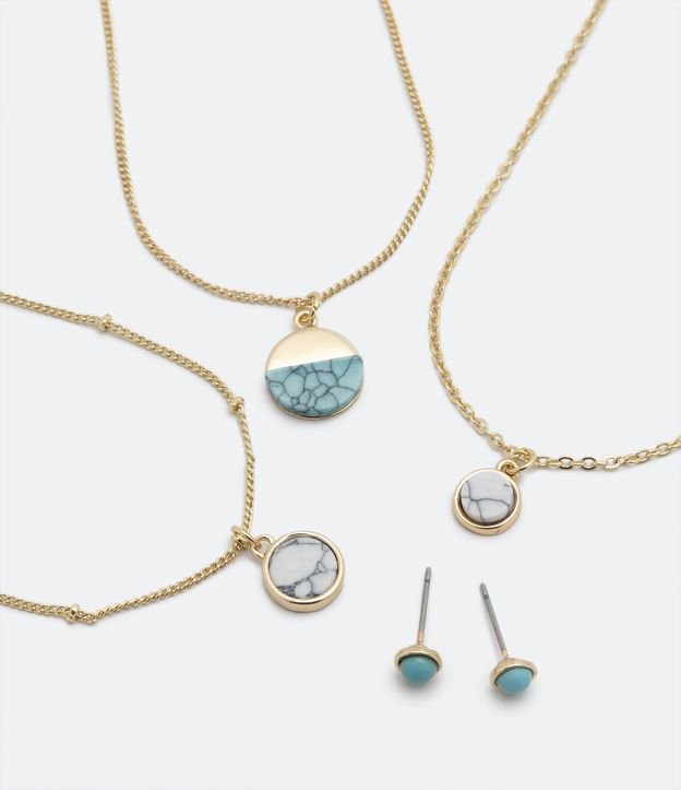 Conjunto de Colar em 03 Camadas e Brincos com Pingente