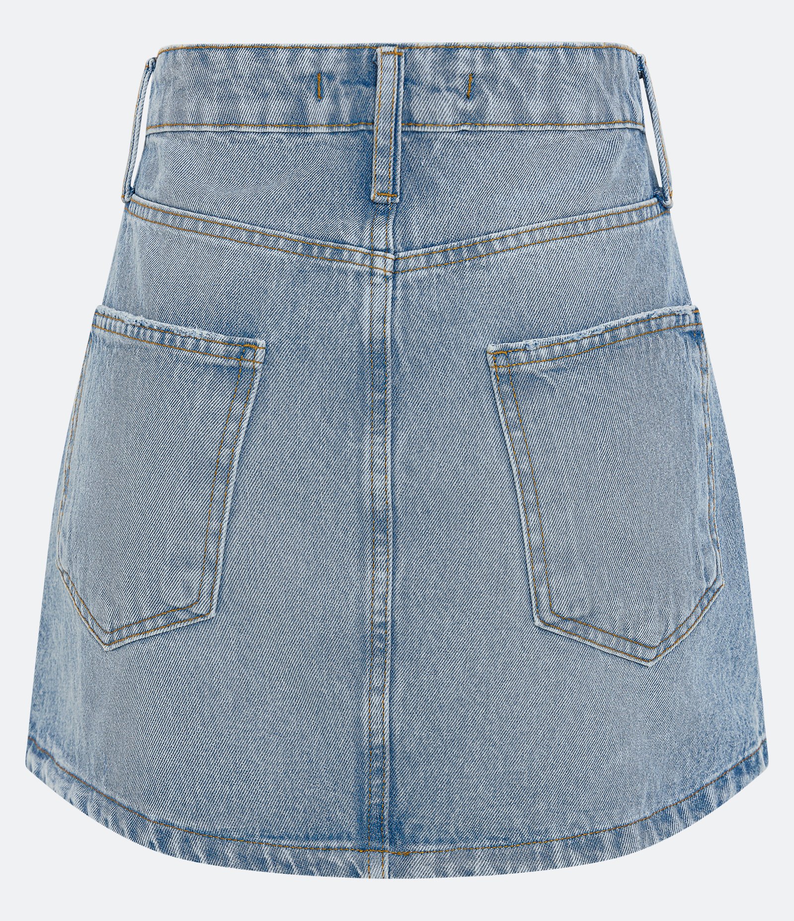Saia Curta em Jeans com Bolsos e Brilho Lateral Azul 3