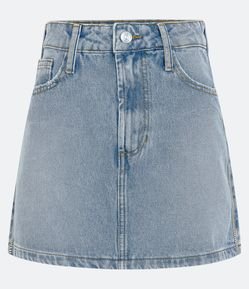 Saia Curta em Jeans com Bolsos e Brilho Lateral