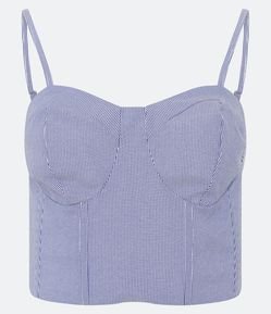 Blusa Cropped de Alça em Tricoline Listrado com Busto Marcado