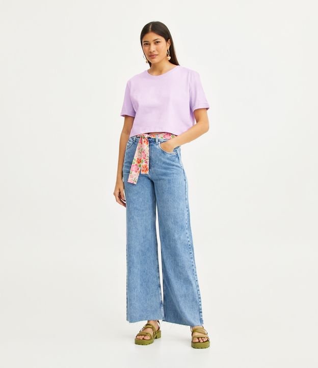 Blusa Cropped en Flamé con Manga Corta Violeta 2