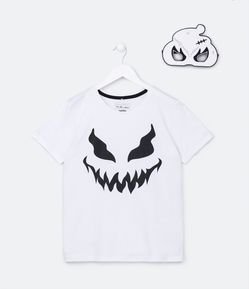 Camiseta Infantil de Hallooween com Estampa e Máscara de Fantasma - Tam 5 a 12 Anos