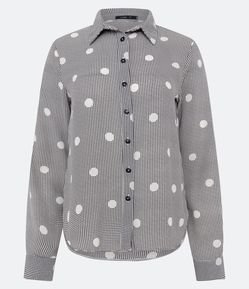 Camisa em Crepe Poá com Fundo Pied de Poule