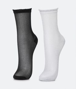 Kit 02 Meias Cano Alto em Fio metalizado