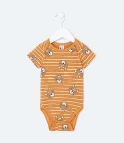 Body Infantil com Estampa de Ursinhos e Listras - Tam 0 a 18 Meses