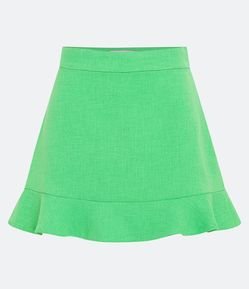 Saia Curta em Crepe com Pregas e Babados na Barra