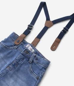 Calça Infantil Jeans com Suspensório - Tam 0 a 18 meses