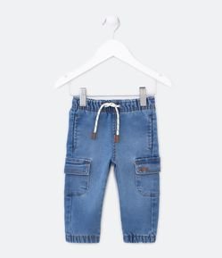 Calça Jogger Infantil em Jeans com Bolsos Cargo na Lateral - Tam 3 a 18 meses