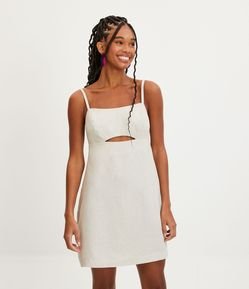 Vestido Curto em Linho Texturizado com Vazado Frontal