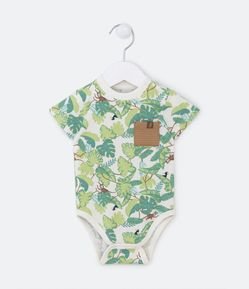 Body Infantil com Estampa de Folhagens e Bolsinho - Tam 0 a 18 meses