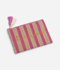 Necessaire Envelope em Rafia com Estampa e Bordado em Lettering