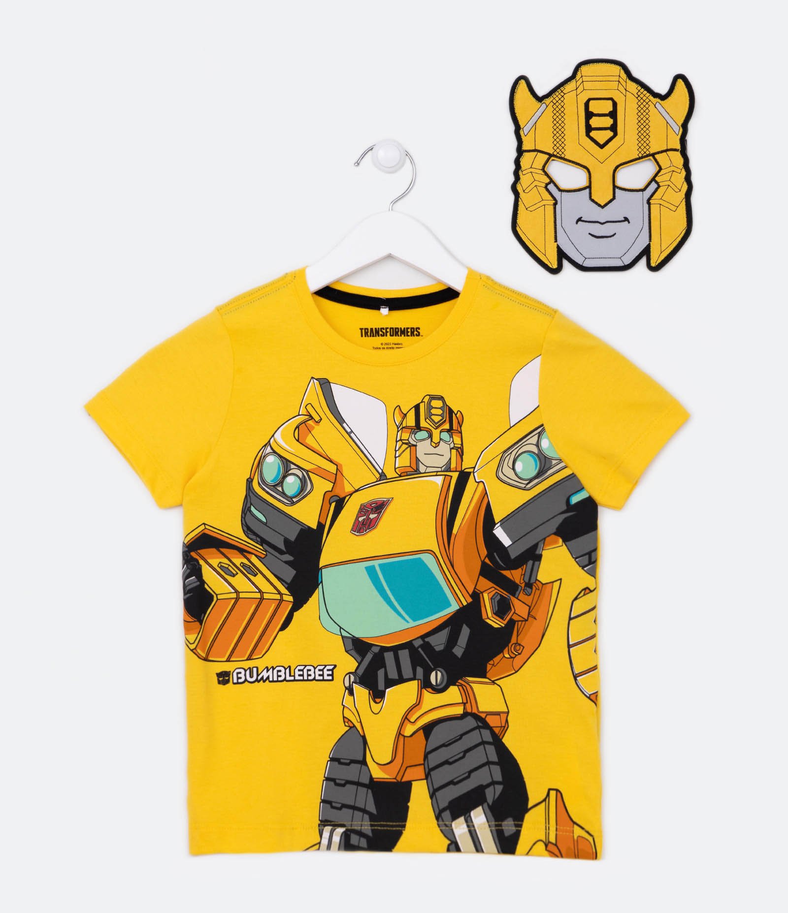 Camiseta Infantil com Estampa Bumbleebe Transformers com Máscara - Tam 3 a 10 Anos Amarelo 1