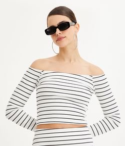 Blusa Cropped em Ribana com Decote Ombro a Ombro