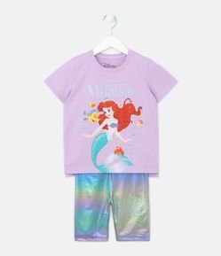 Conjunto Infantil com Estampa Pequena Sereia e Bermuda Furta Cor - Tam 4 a 10 Anos