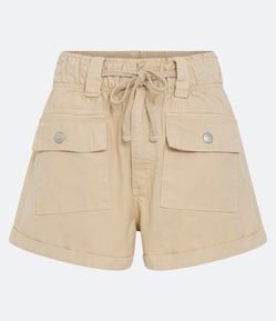 Short Baggy em Sarja com Bolsos Frontais Cargo e Barra Dobradinha