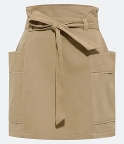 Saia Curta em Sarja com Amarração e Bolsos Cargo Laterais