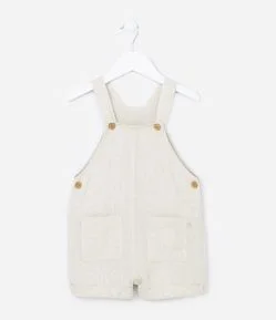 Jardineira Curta Infantil em Linho com Botões e Bolsinhos Frontais - Tam 3 a 18 meses