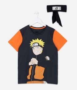 Camiseta Infantil com Estampa do Naruto e Bandana - Tam 5 a 14 Anos