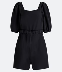 Macaquinho Manga Bufante em Crepe com Cinto Elástico