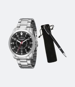 Kit Relógio Mondaine Analógico com Pulseira em Aço Prata e Caixa em Metal 99138G0MVNE1KG