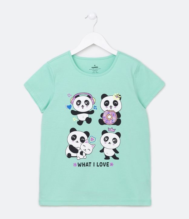 Camiseta Infantil com Estampa de Pandinhas Alegres - Tam 5 a 14 Anos