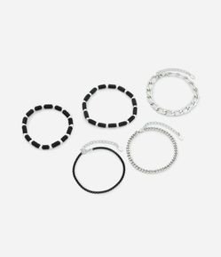 Kit 05 Pulseiras com Correntes e Pedras
