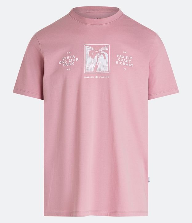 Camiseta Regular em Meia Malha com Estampa Malibu Palms Rosa 5