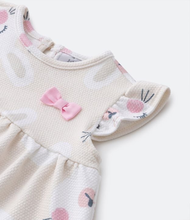 Vestido Infantil Texturizado com Estampa Coelhinha e Acompanha Calcinha - Tam 0 a 18 Meses Off White 6