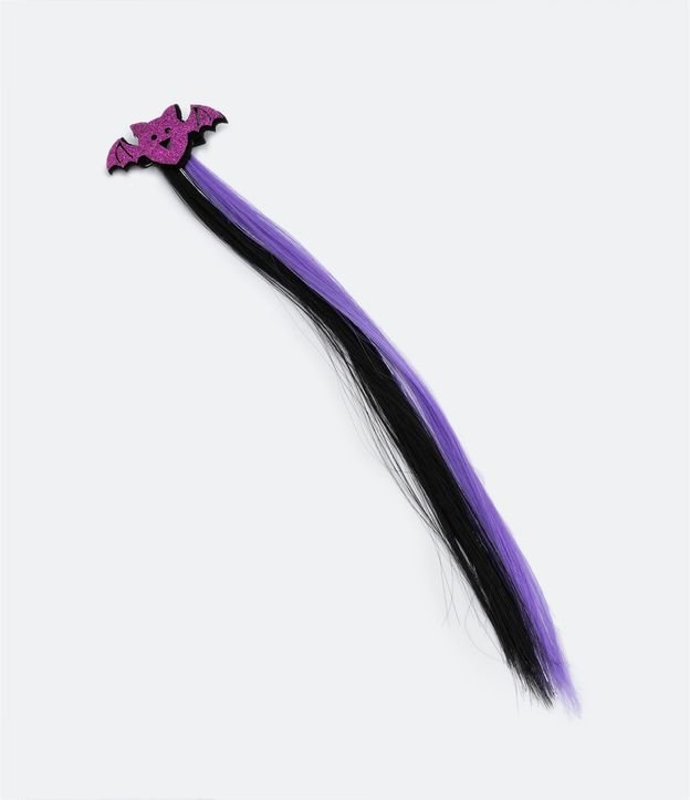 Presilha de Cabelo Infantil com Mecha Colorida e Morceguinho com Glitter - Tam U