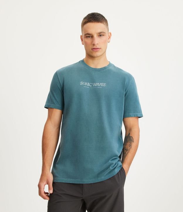 Camiseta Comfort em Meia Malha com Lettering Sonic Waves Verde Estonado 1
