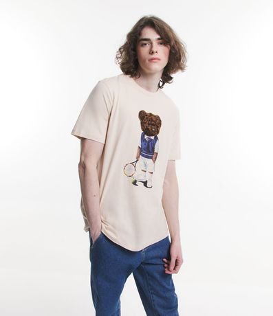Camiseta Regular em Meia Malha com Estampa de Urso em Chenille Menor preço em Camiseta Regular em Meia Malha com Estampa de Urso em Chenille