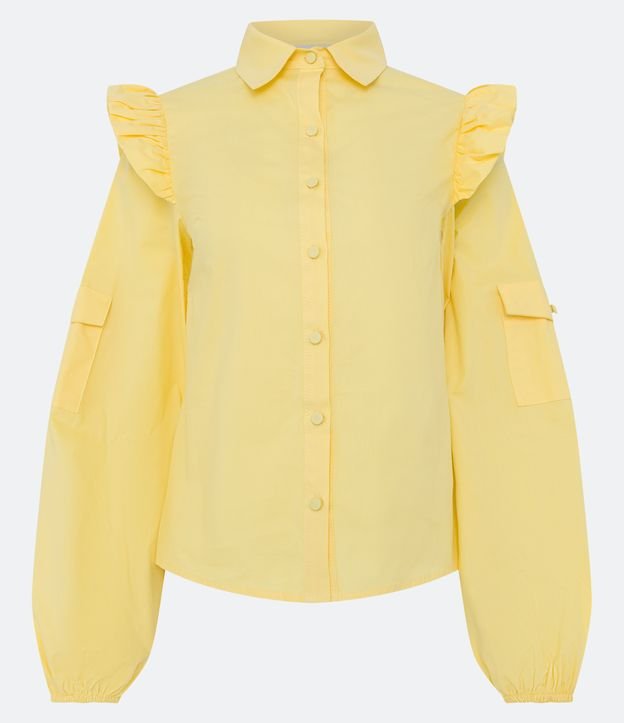Camisa em Tricoline com Bolso Cargo e Babado Amarelo 6
