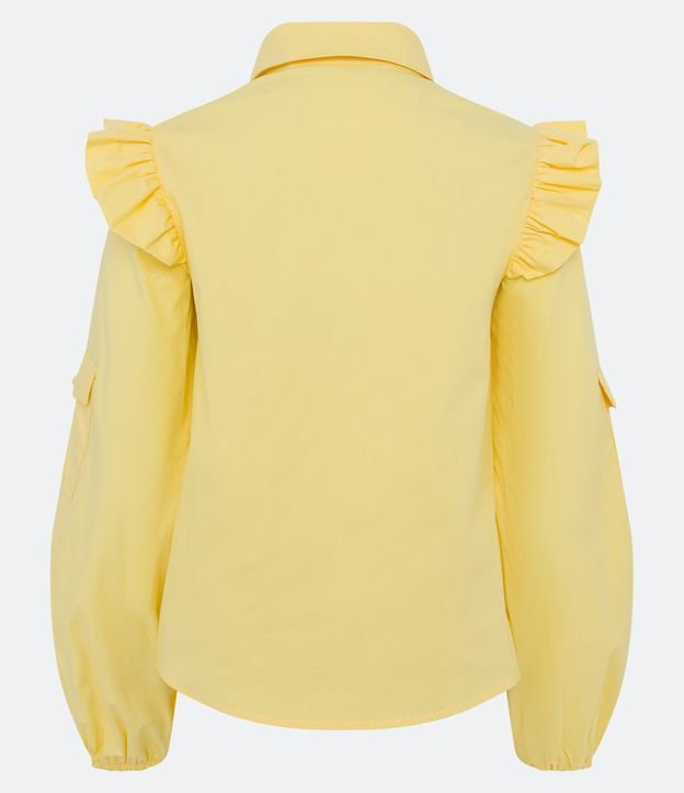 Camisa em Tricoline com Bolso Cargo e Babado Amarelo 7