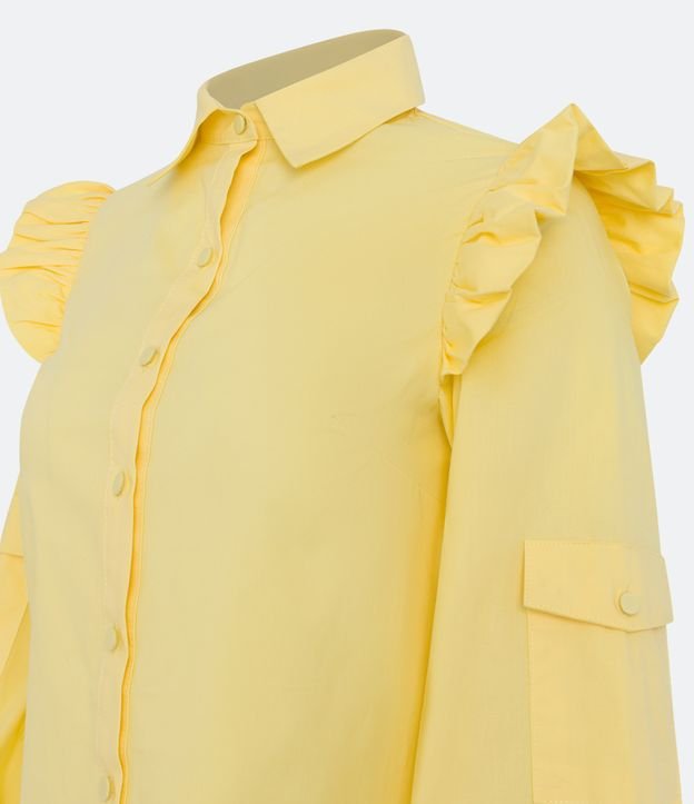 Camisa em Tricoline com Bolso Cargo e Babado Amarelo 8