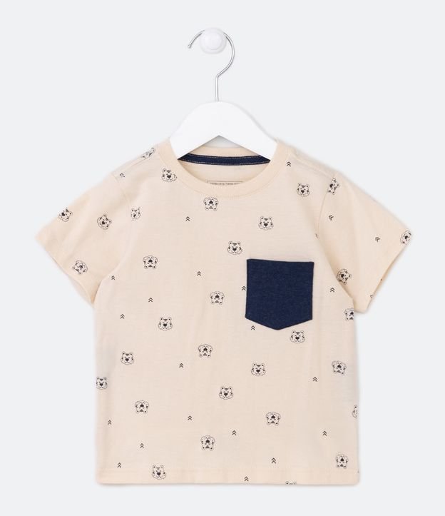 Remera con Pequeño Bolsillo y Estampado de Mini Tigres - Talle 1 a 5 años Beige 1