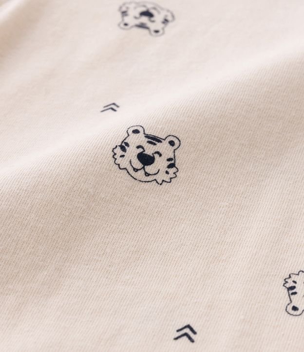 Remera con Pequeño Bolsillo y Estampado de Mini Tigres - Talle 1 a 5 años Beige 3