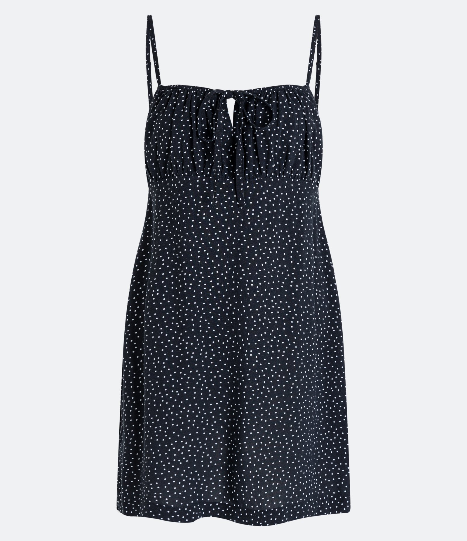 Vestido Curto de Alça em Viscose com Estampa Poá Preto 1