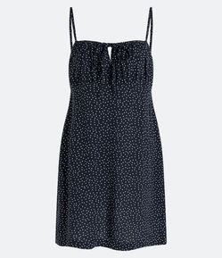 Vestido Curto de Alça em Viscose com Estampa Poá