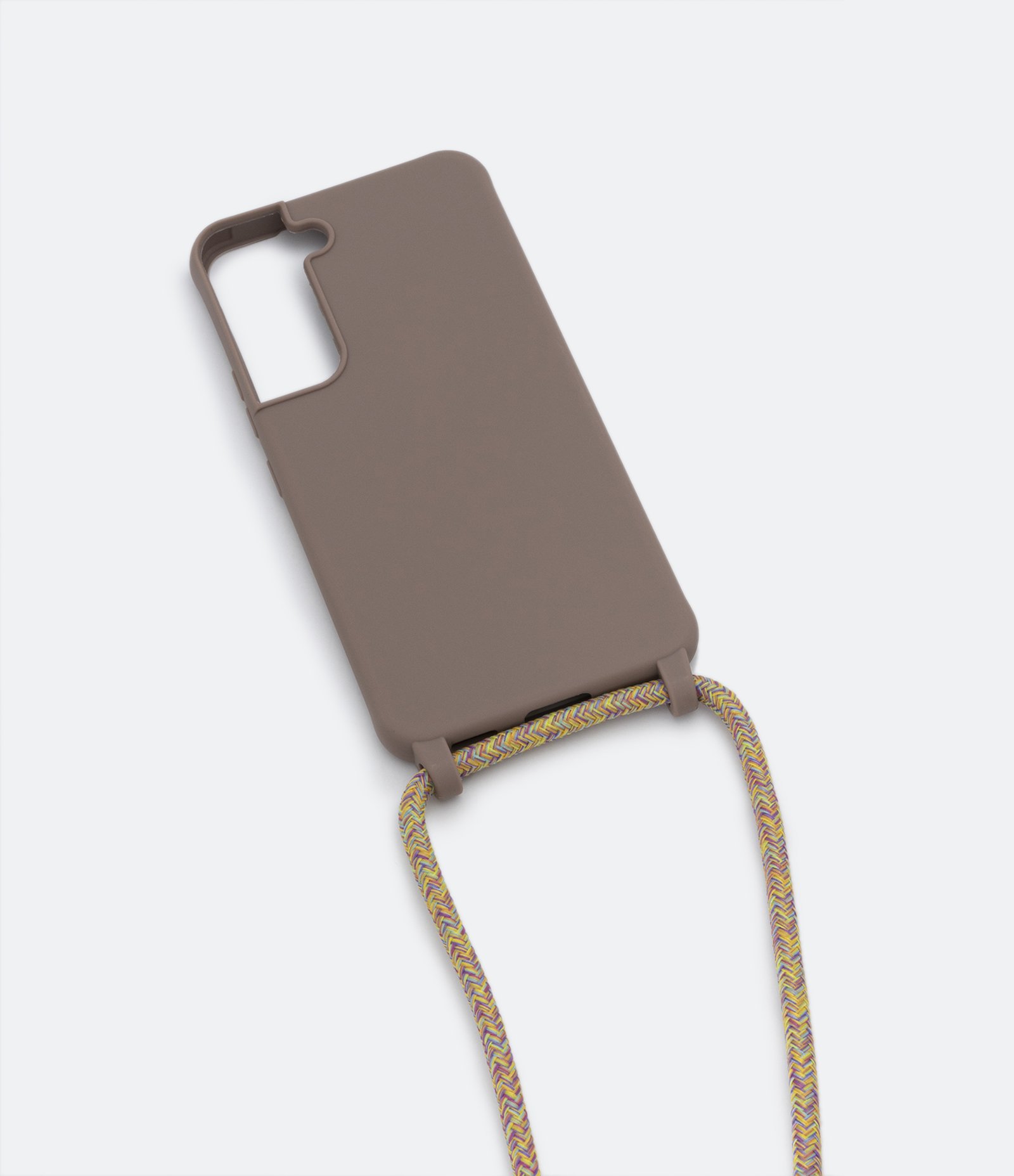 Capa Protetora de Celular Samsung S22 em Silicone com Alça de Corda Marrom 1