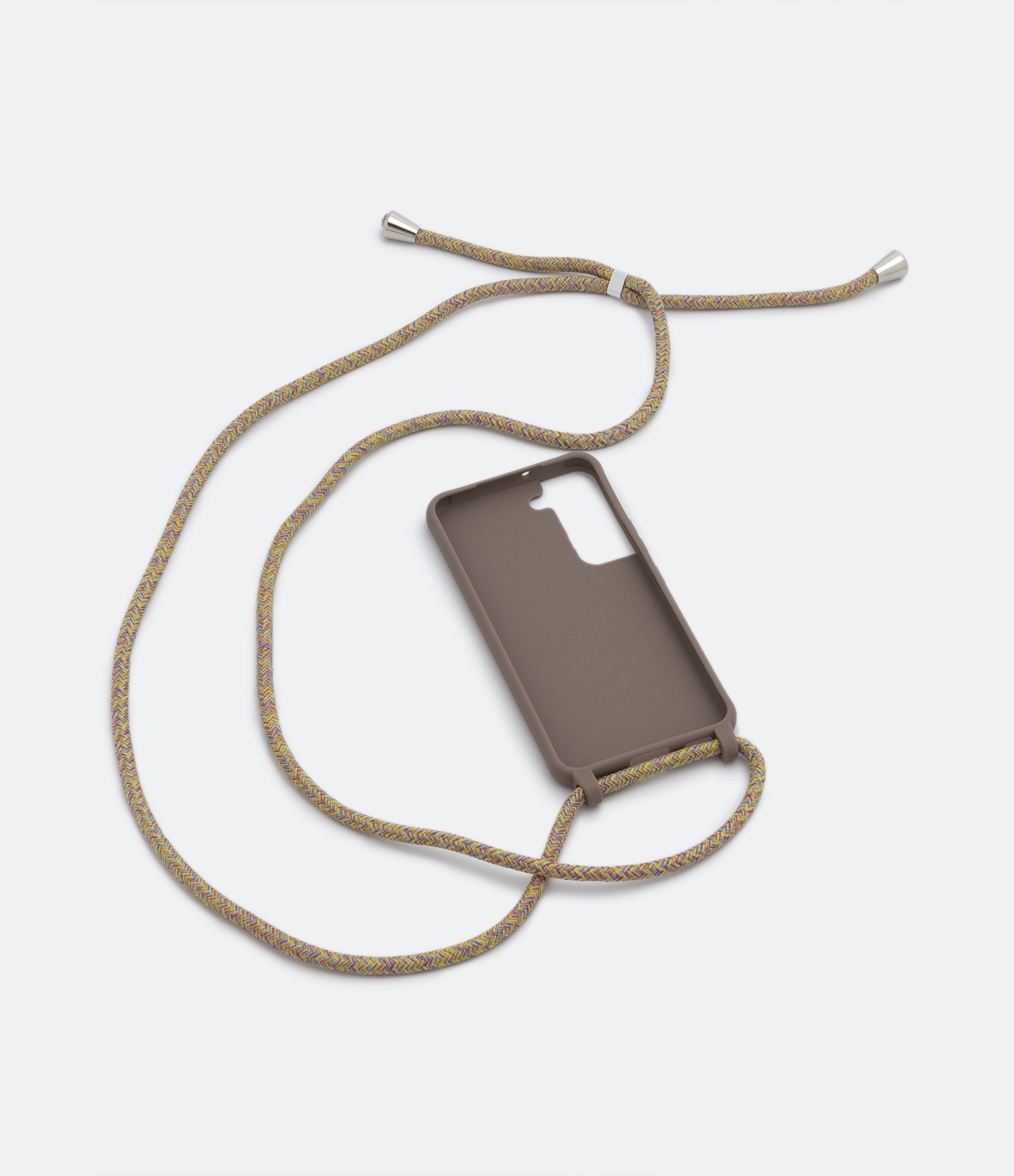 Capa Protetora de Celular Samsung S22 em Silicone com Alça de Corda Marrom 3