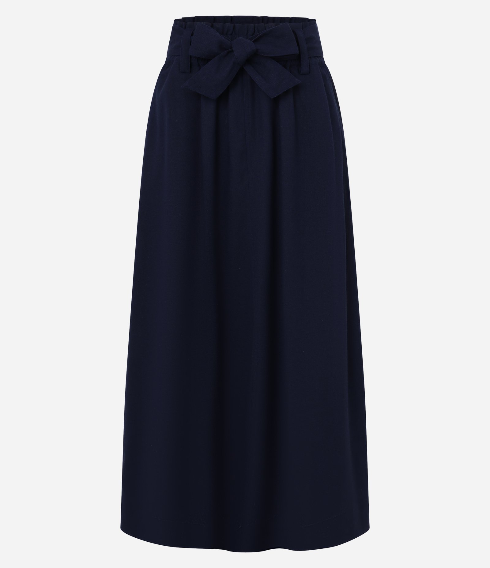 Saia Midi Clochard em Viscolinho com Cinto Faixa Azul Marinho 5