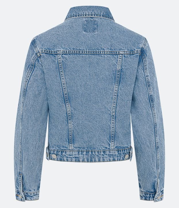 Jaqueta Jeans Média com Recortes e Bolso Frontal Azul 7
