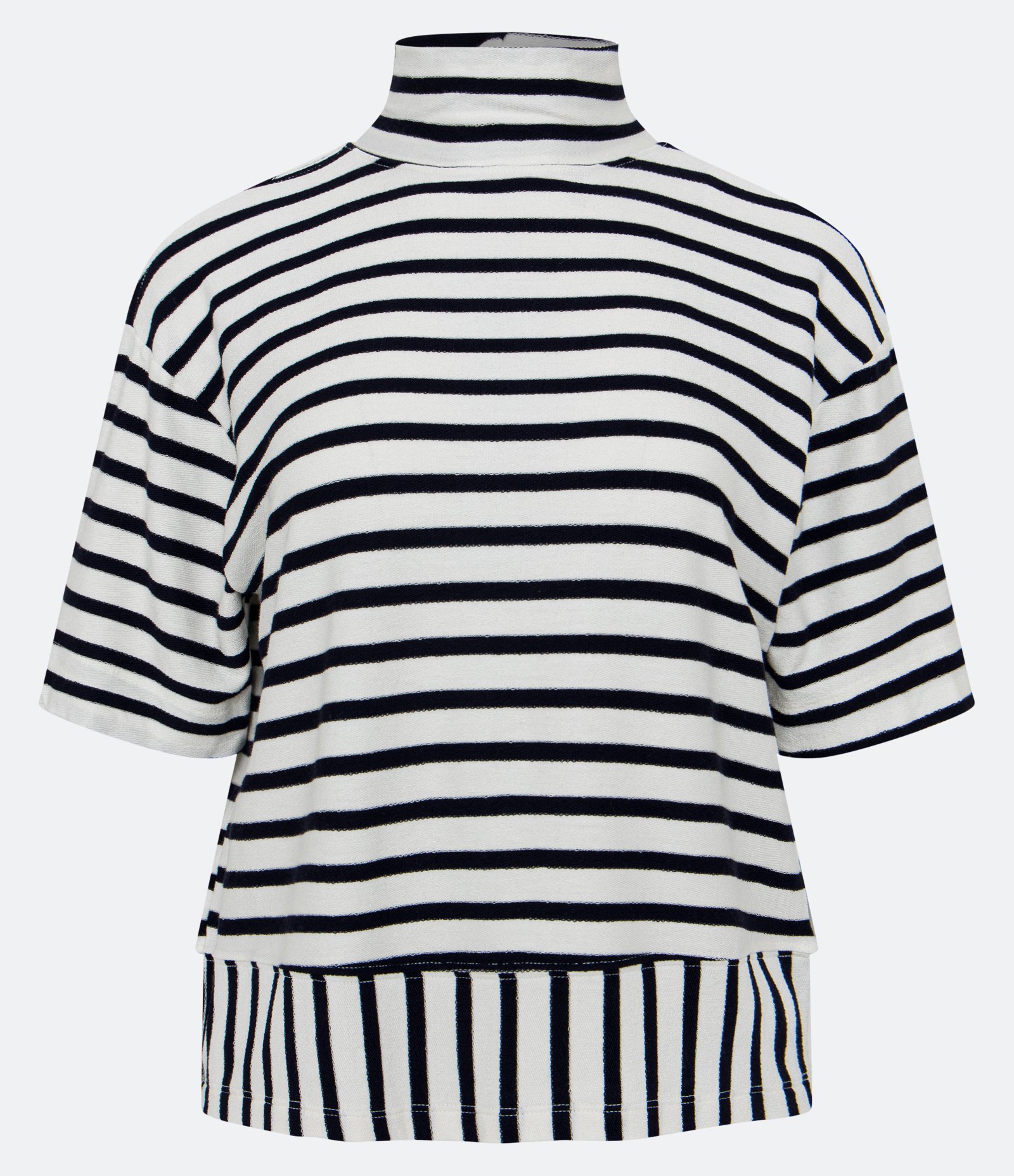 Blusa em Viscose com Gola Alta e Estampa de Listras Azul Marinho 1