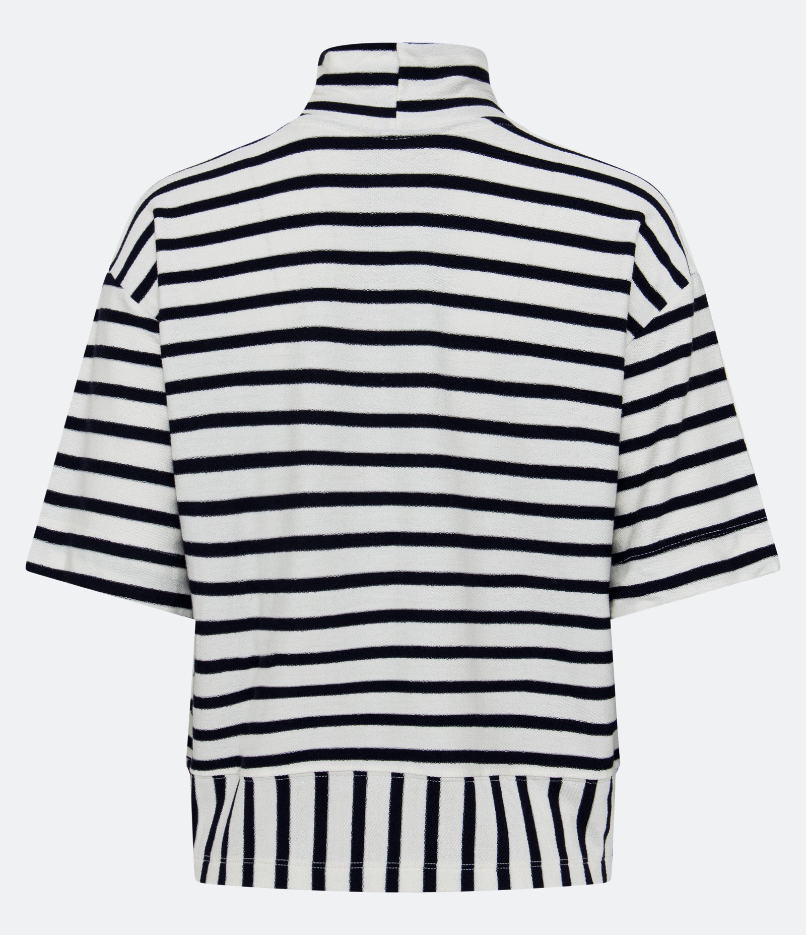 Blusa em Viscose com Gola Alta e Estampa de Listras Azul Marinho 2