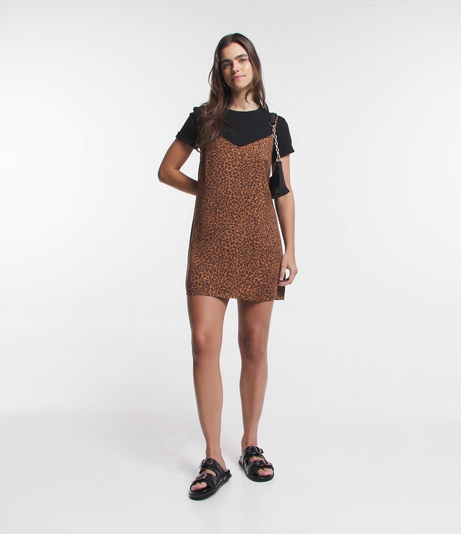 Vestido Curto em Viscose Estampa Animal Print Marrom 2