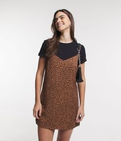 Vestido Curto em Viscose Estampa Animal Print